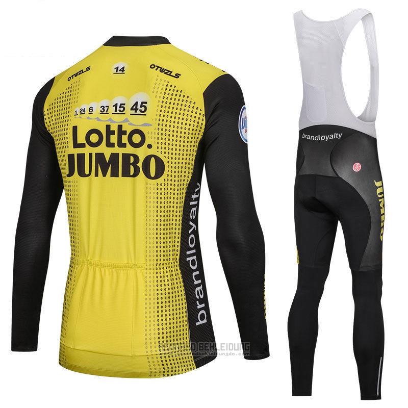 2018 Fahrradbekleidung Lotto NL Jumbo Gelb Trikot Langarm und Tragerhose - zum Schließen ins Bild klicken
